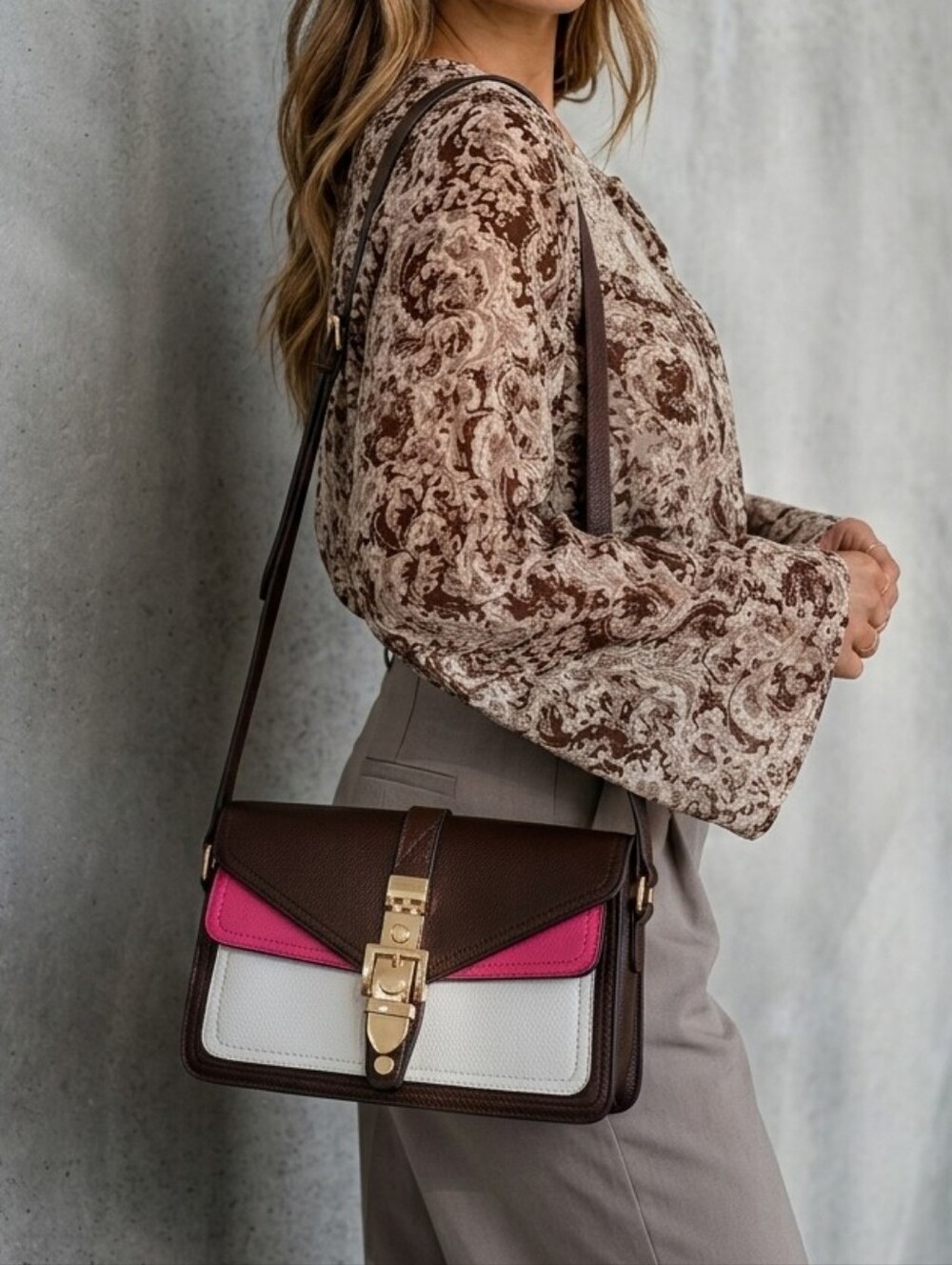 ​Charming Charlie Preppy Tri-Color Colorblock Crossbody Bag Academia Preppy